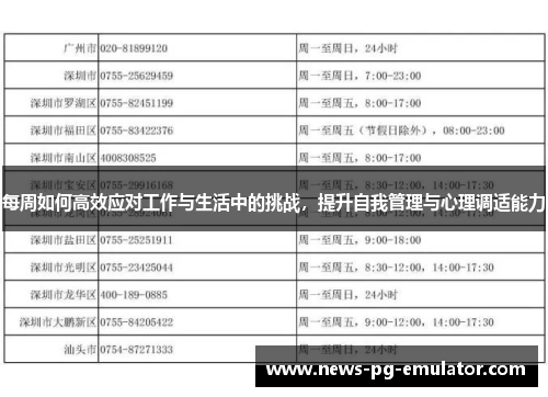 每周如何高效应对工作与生活中的挑战，提升自我管理与心理调适能力